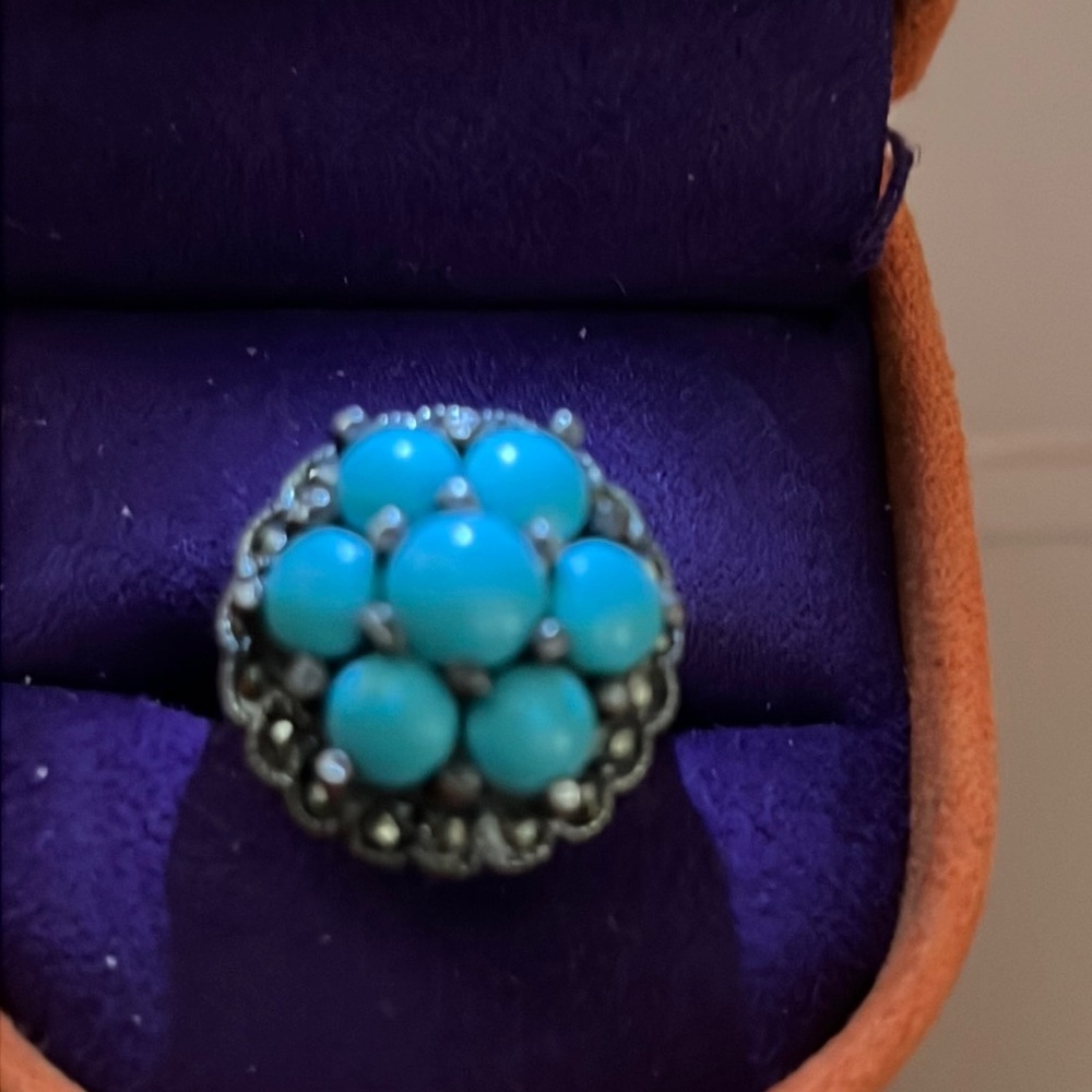 Vintage Marcasite and sleeping beauty turquoise in sterling silver